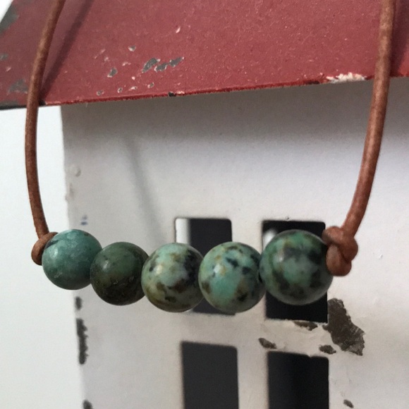 Boho Artisan Genuine Turquoise & Leather Necklace - Picture 7 of 8